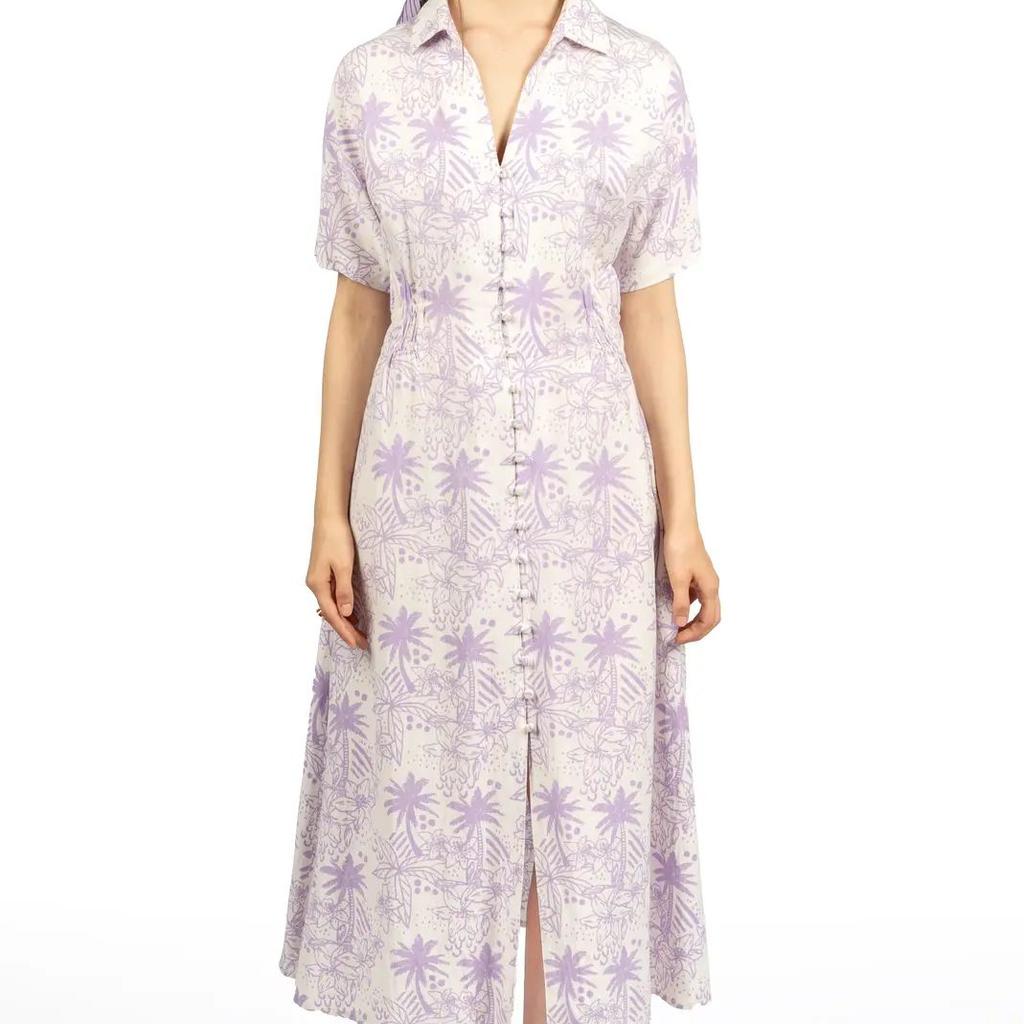 Lavender & White Floral Collared Midi Dress