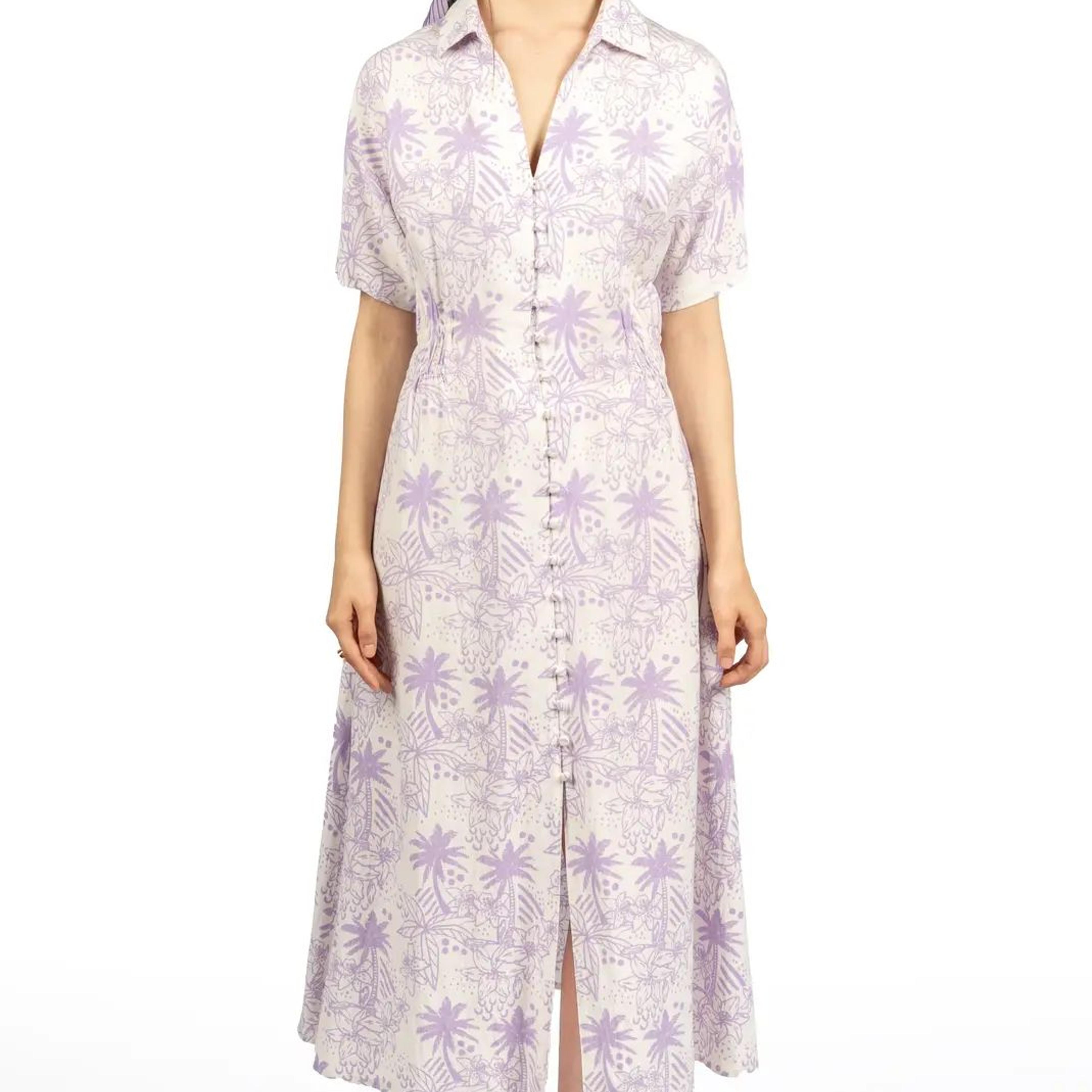 Lavender & White Floral Collared Midi Dress