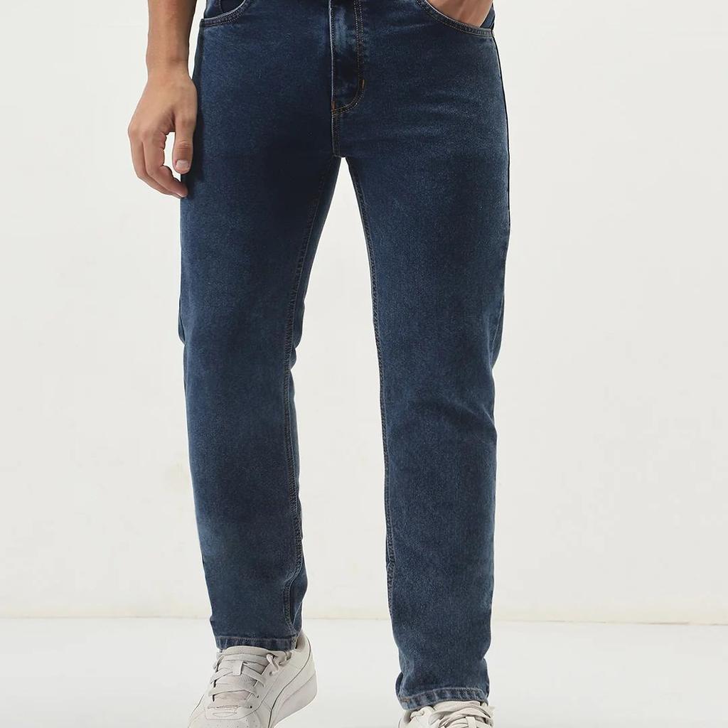Men's Dark Blue Slim Fit Washed Denim Jeans Stretchable