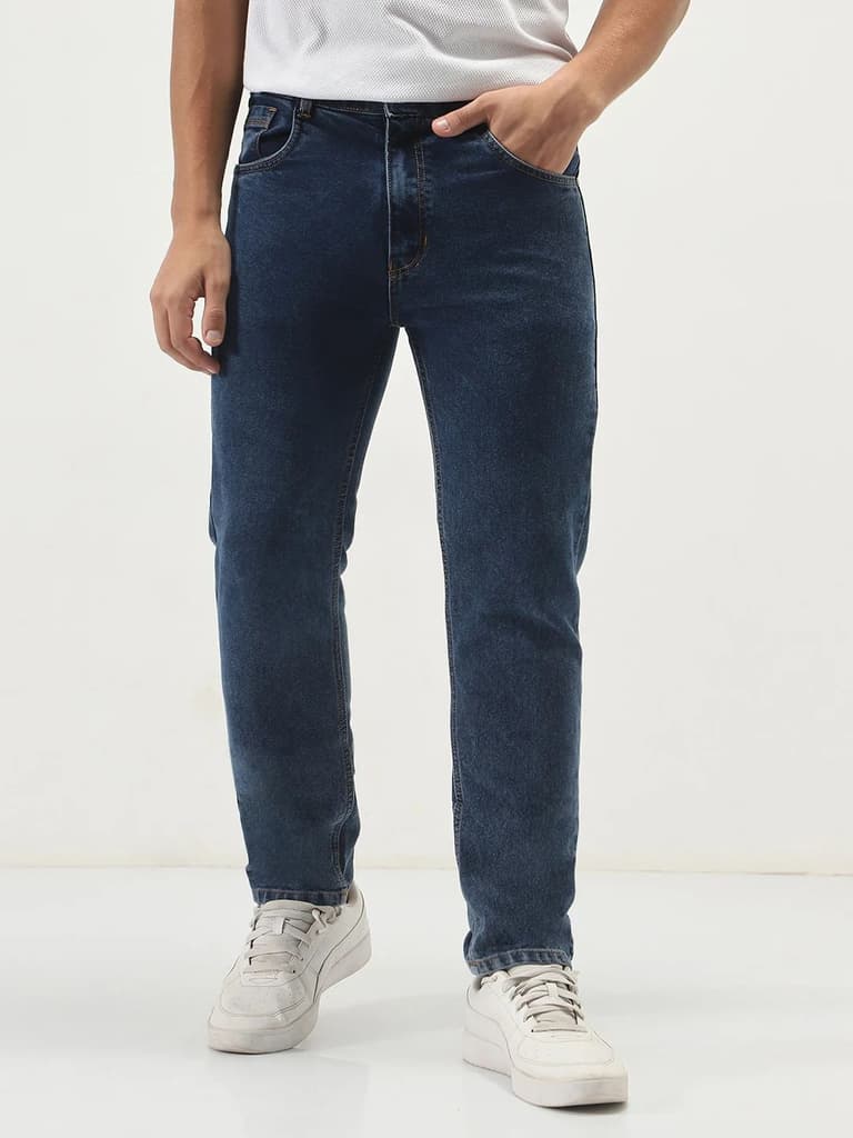 Men's Dark Blue Slim Fit Washed Denim Jeans Stretchable — 28 / Dark Blue