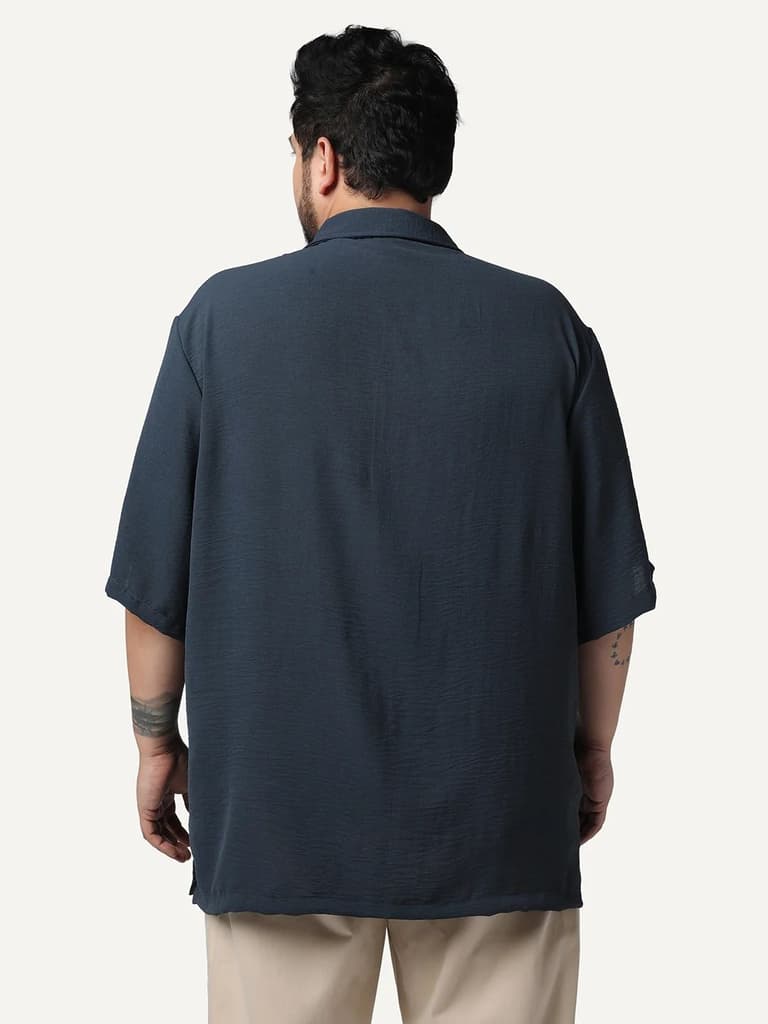 Plus Men's Steel Cotton Half Sleeve Relaxed Fit Textured Shirt with Cuban Collar — photo 3