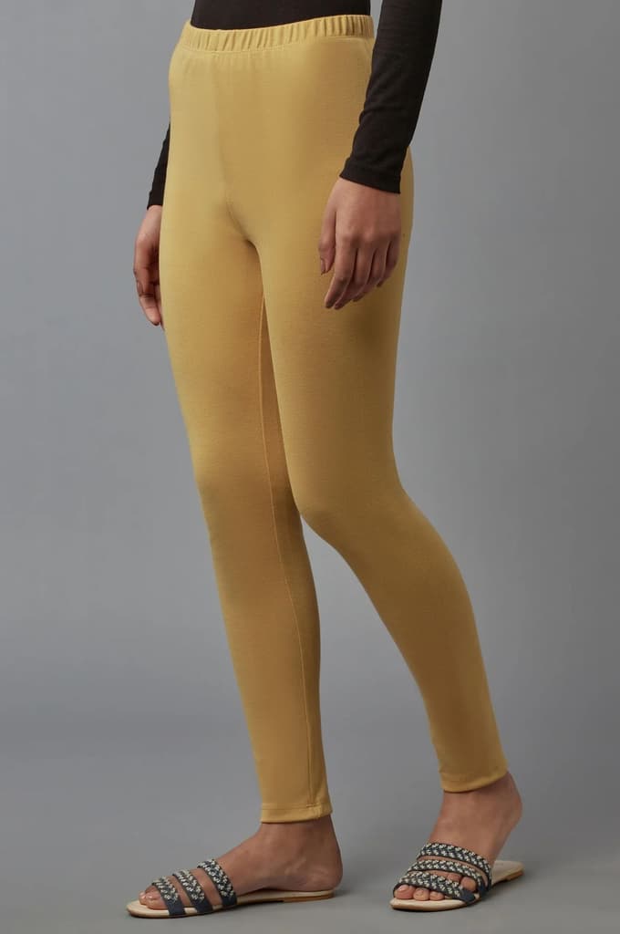 Gold Solid Skinny Fit Tights With Elasticated Waist — photo 3