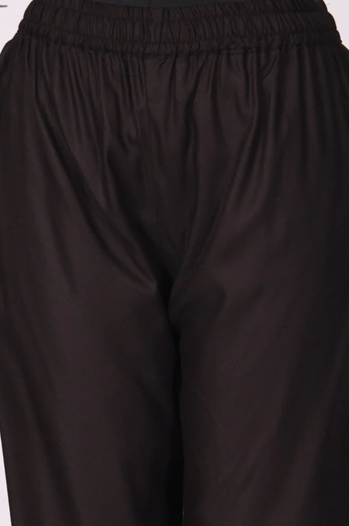 Black Solid Embroidered Straight Winter Kurta with Pants and Dupatta Set — photo 7
