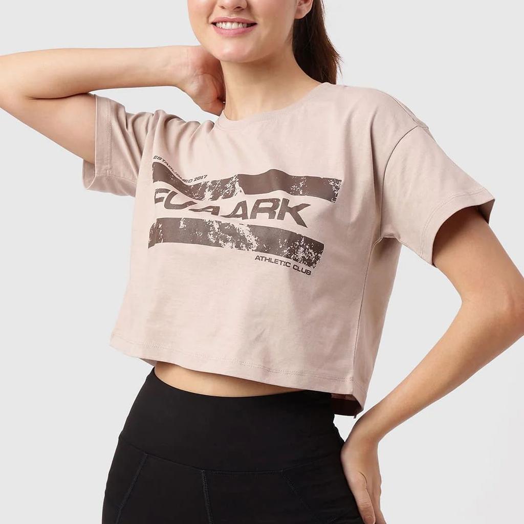 Brisk Fuaark Cotton Crop Top Beige