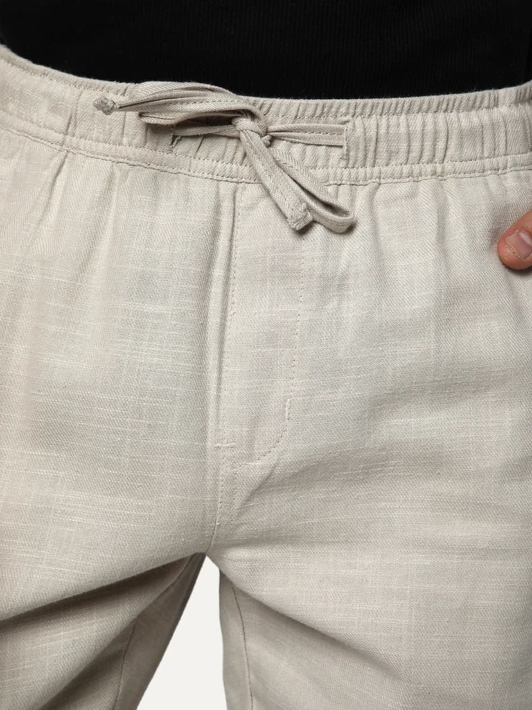 Men's Beige Straight Fit Linen Cargo Pants with 6 Pockets — photo 5