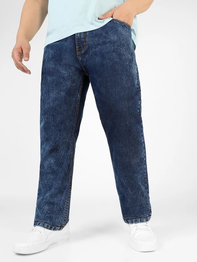 Plus Men's Dark Blue Regular Fit Washed Jeans Stretchable — photo 2