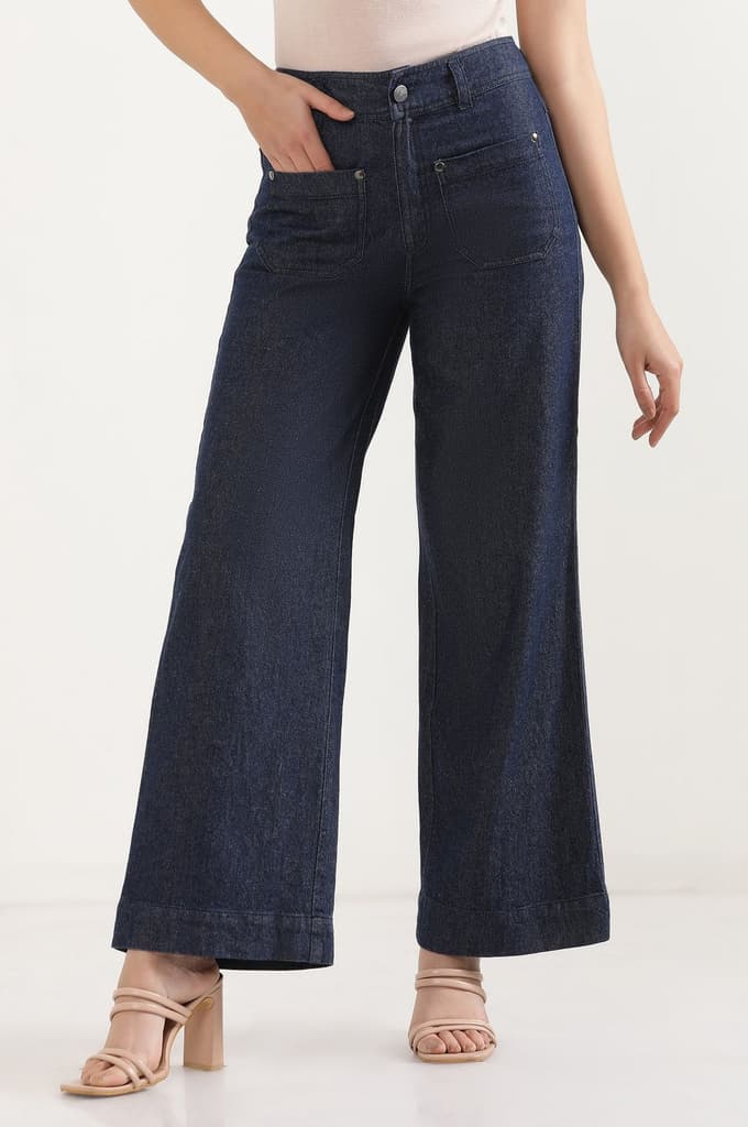 Dark Blue Denim Flared Pants — photo 2