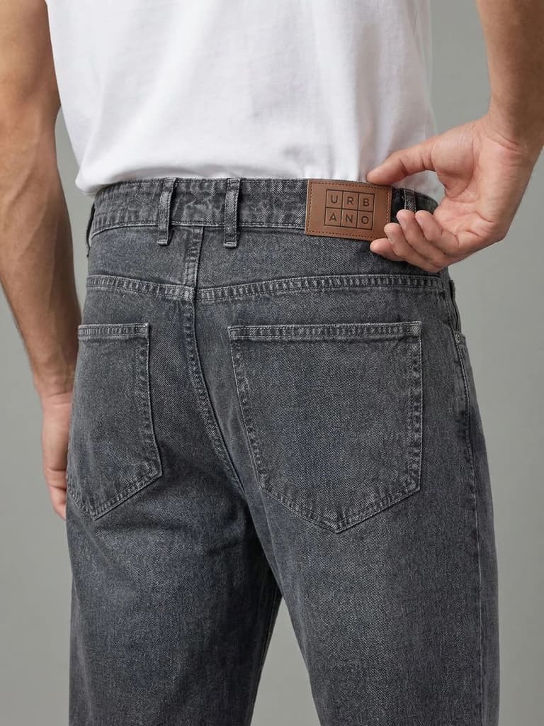 Men's Light Grey Relaxed Fit Washed Denim Jeans Non-Stretchable — photo 5