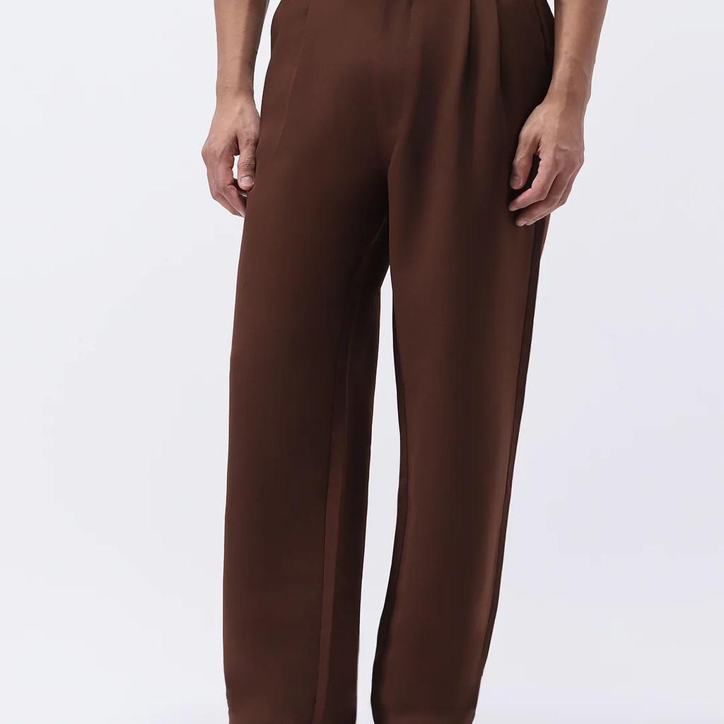 Men's Brown Loose Baggy Fit Solid Korean Pants Stretchable