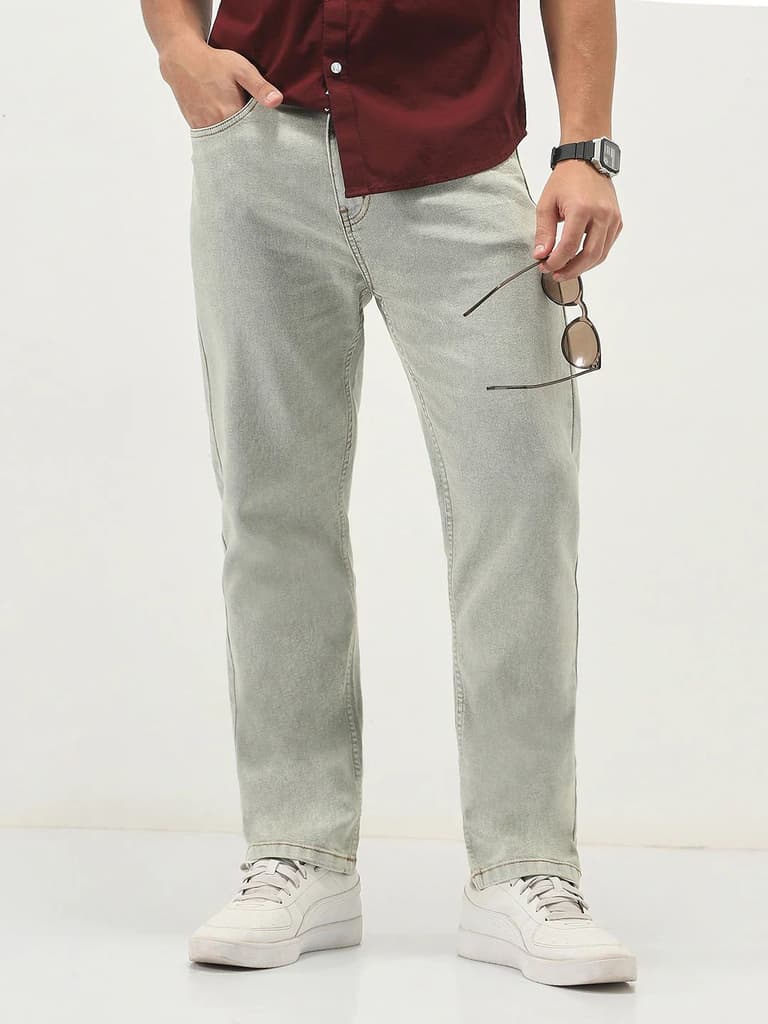 Men's Ice Grey Straight Fit Heavy Washed Jeans Stretchable — 28 / Ice Grey