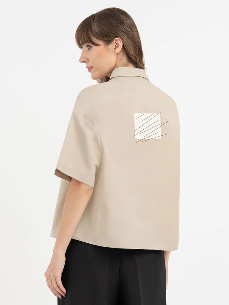 Shirts for Women in Dusty Olive | Embroidered 3/4th Sleeve Shirt — photo 3