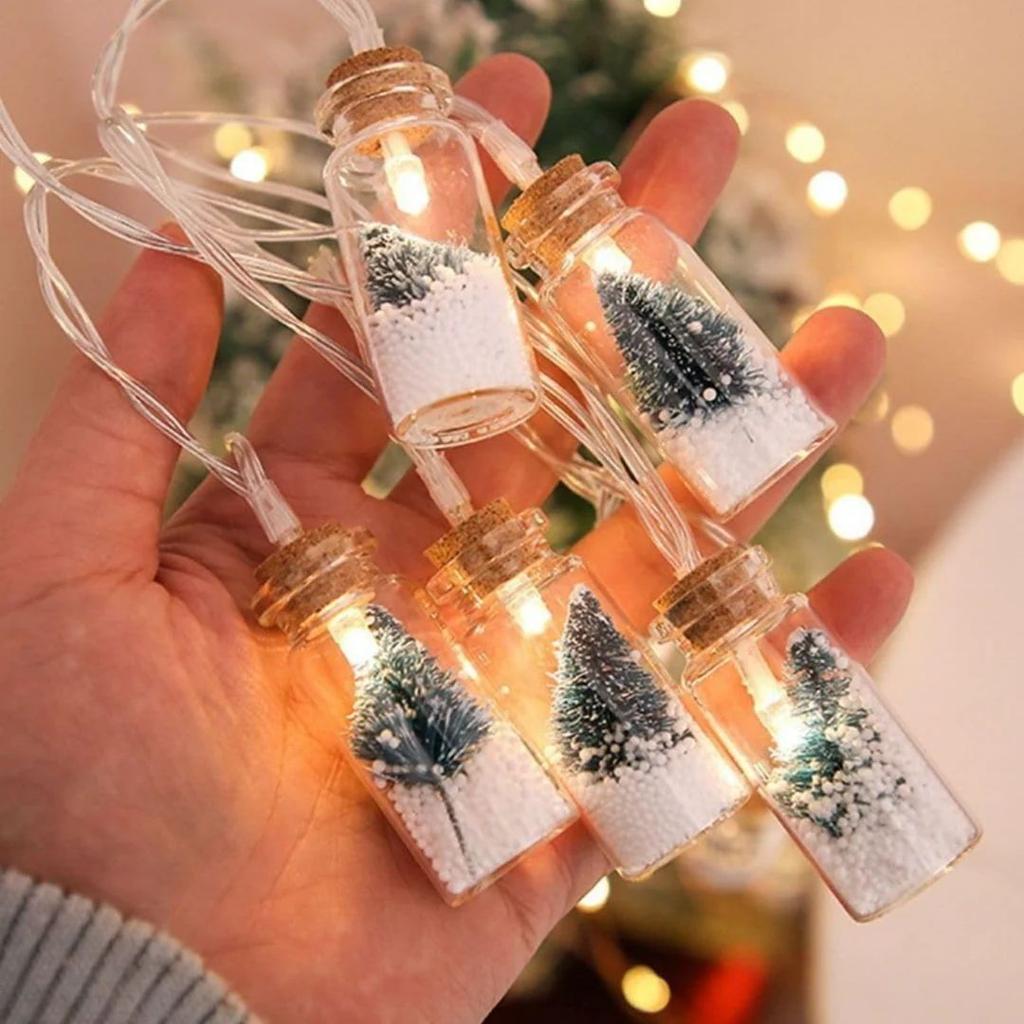 Wishing Bottle Christmas String Lights – Mini Snowy Jar LED Fairy Lights
