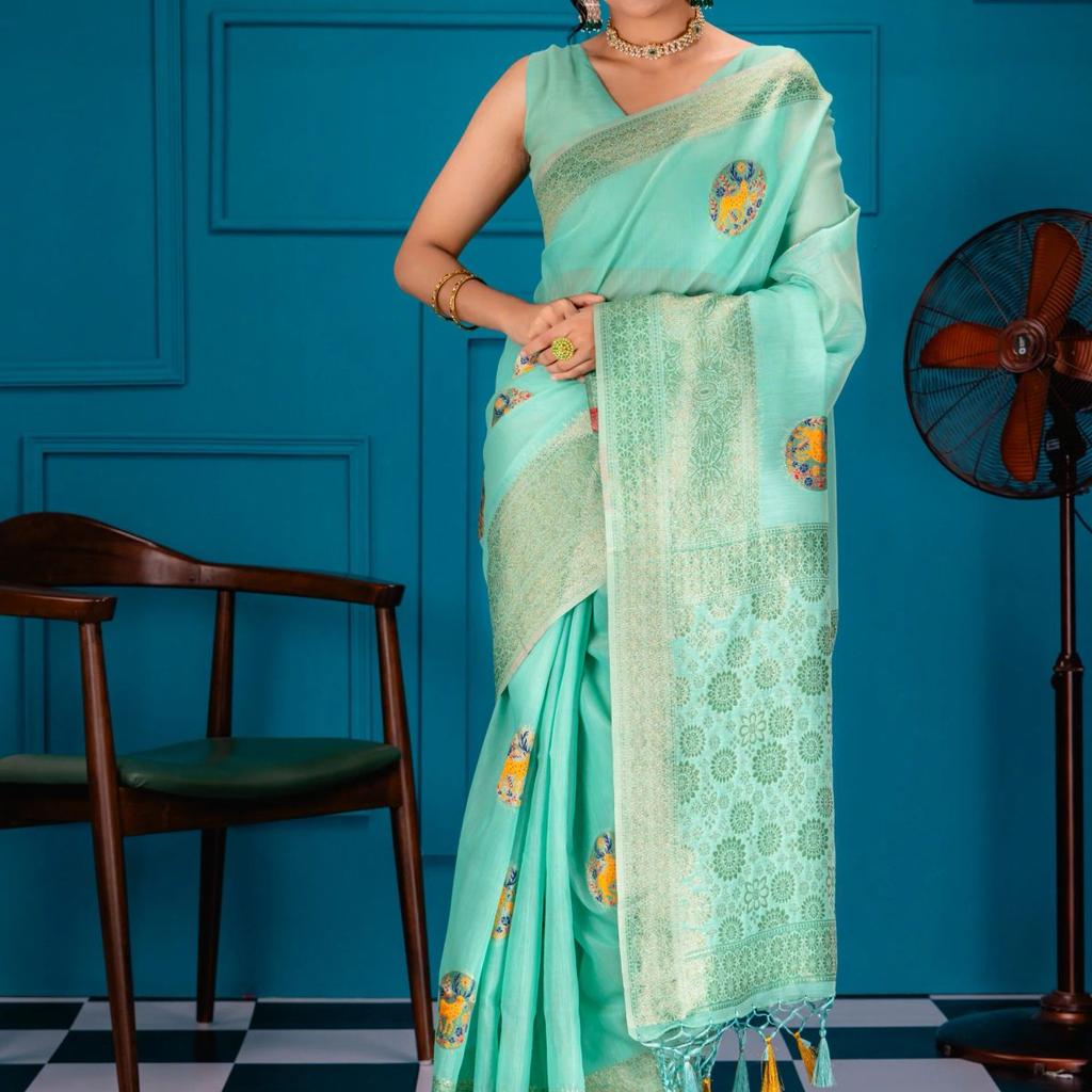 Mimosa Women's Woven Design Banarasi Style Art Silk Saree With Blouse Piece : SA00001758RMFREE