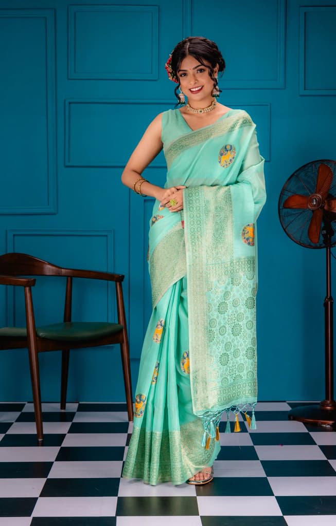 Mimosa Women's Woven Design Banarasi Style Art Silk Saree With Blouse Piece : SA00001758RMFREE — Rama
