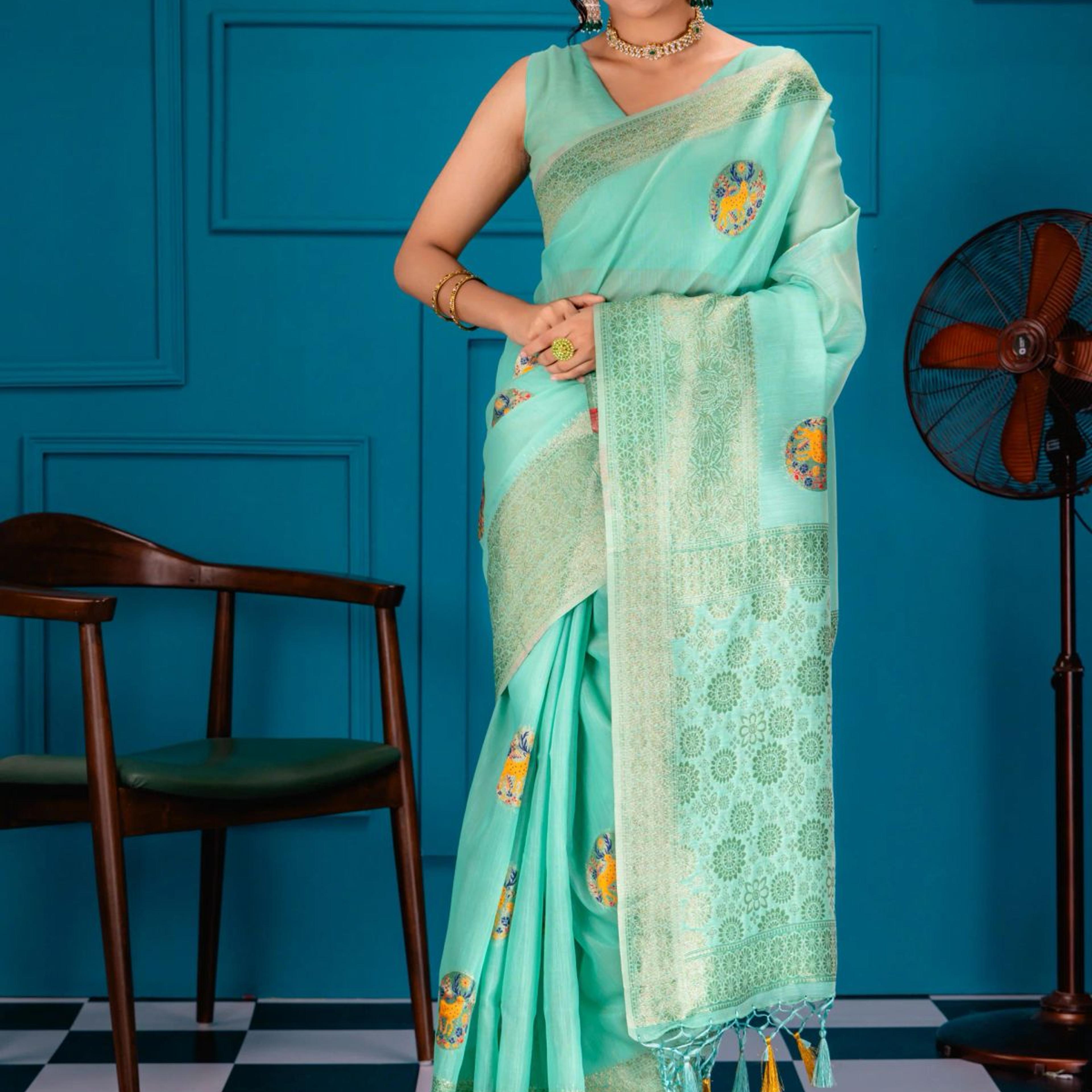 Mimosa Women's Woven Design Banarasi Style Art Silk Saree With Blouse Piece : SA00001758RMFREE