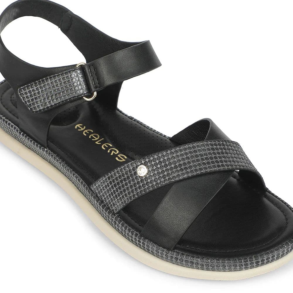 Healers Black Casual Flat Sandal for Women GLF-1 by Liberty — photo 5