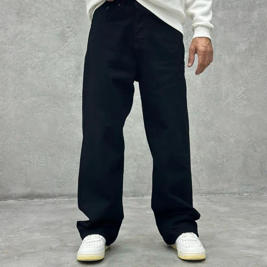 Pure Black Baggy Fit Rigid Jeans