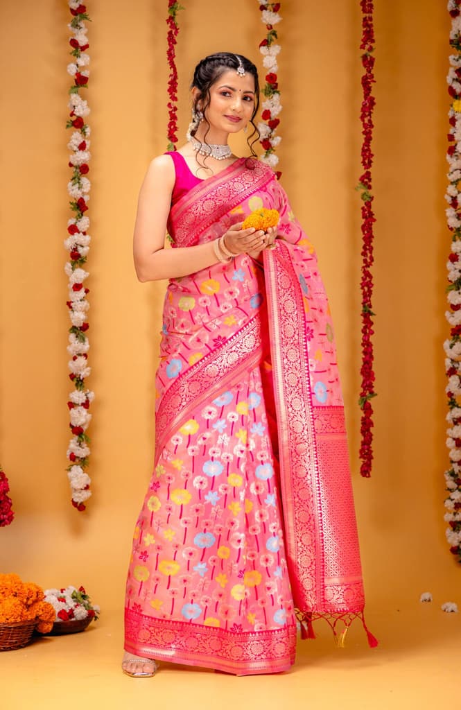 Mimosa Women's Woven Design Repated Style Art Silk Saree With Blouse Piece : SA00001583PNKFREE — photo 5