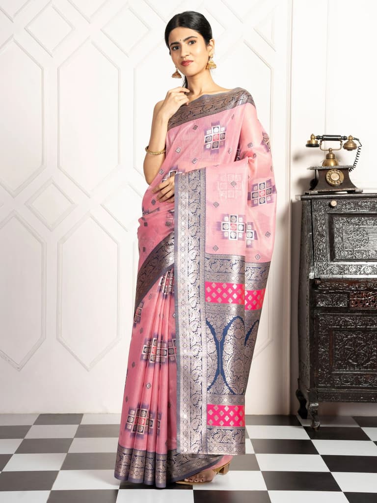 Mimosa Women's Woven Design Kanjivaram Style Art Silk Saree With Blouse Piece : SA00002072PNKFREE — photo 3