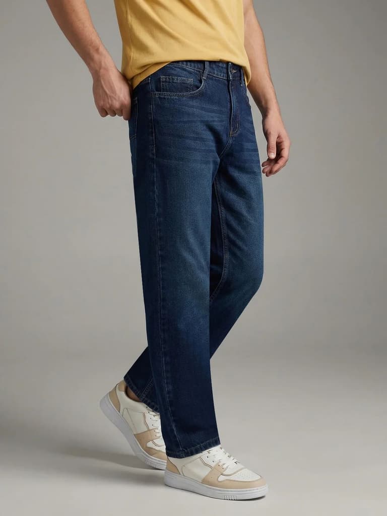 Men's Blue Relaxed Fit Washed Denim Jeans Non-Stretchable — photo 2