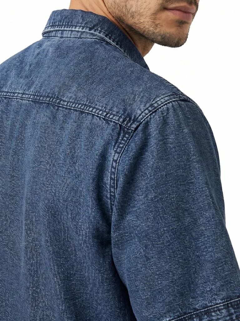 Men's Blue Oversized Fit Half Sleeve Solid Casual Denim Shirt — photo 5