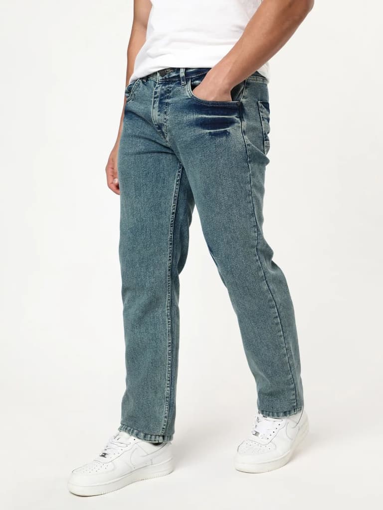 Men's Ice Blue Regular Fit Acid Washed Denim Jeans Stretchable — photo 2