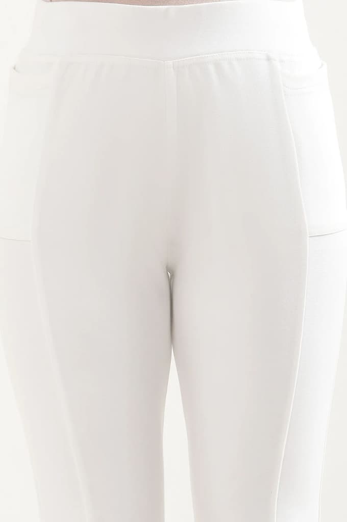 Off White Solid Boot Cut Pants With Elasticated Waist — photo 6