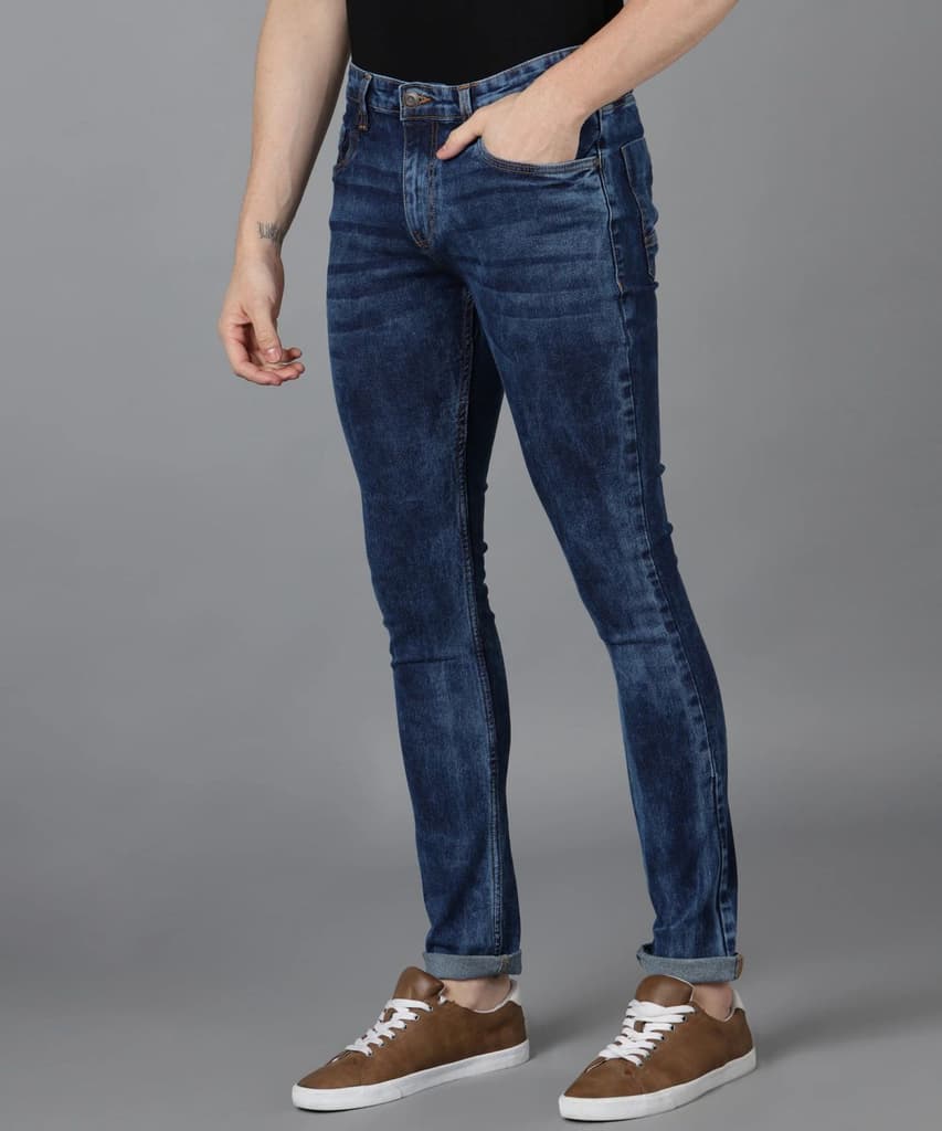 Men's Blue Skinny Fit Washed Jeans Stretchable — photo 3
