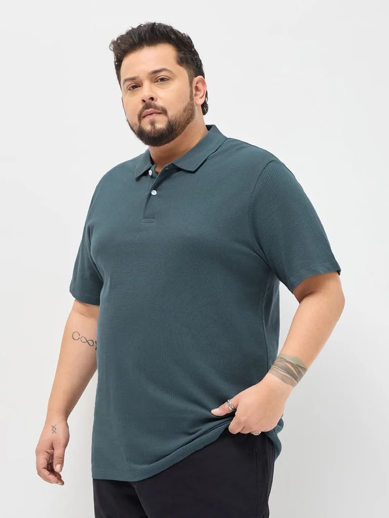 Plus Men's Dark Grey Solid Regular Fit Half Sleeve Cotton Polo T-Shirt — photo 3