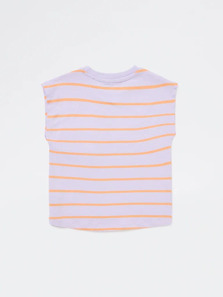 HOP Kids Girls Lilac Striped Cotton T-Shirt — photo 5