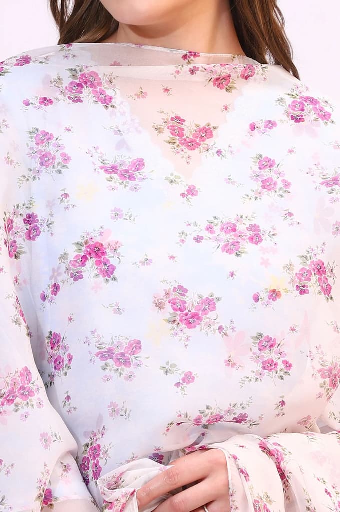 White Floral Printed Organza Dupatta — photo 4