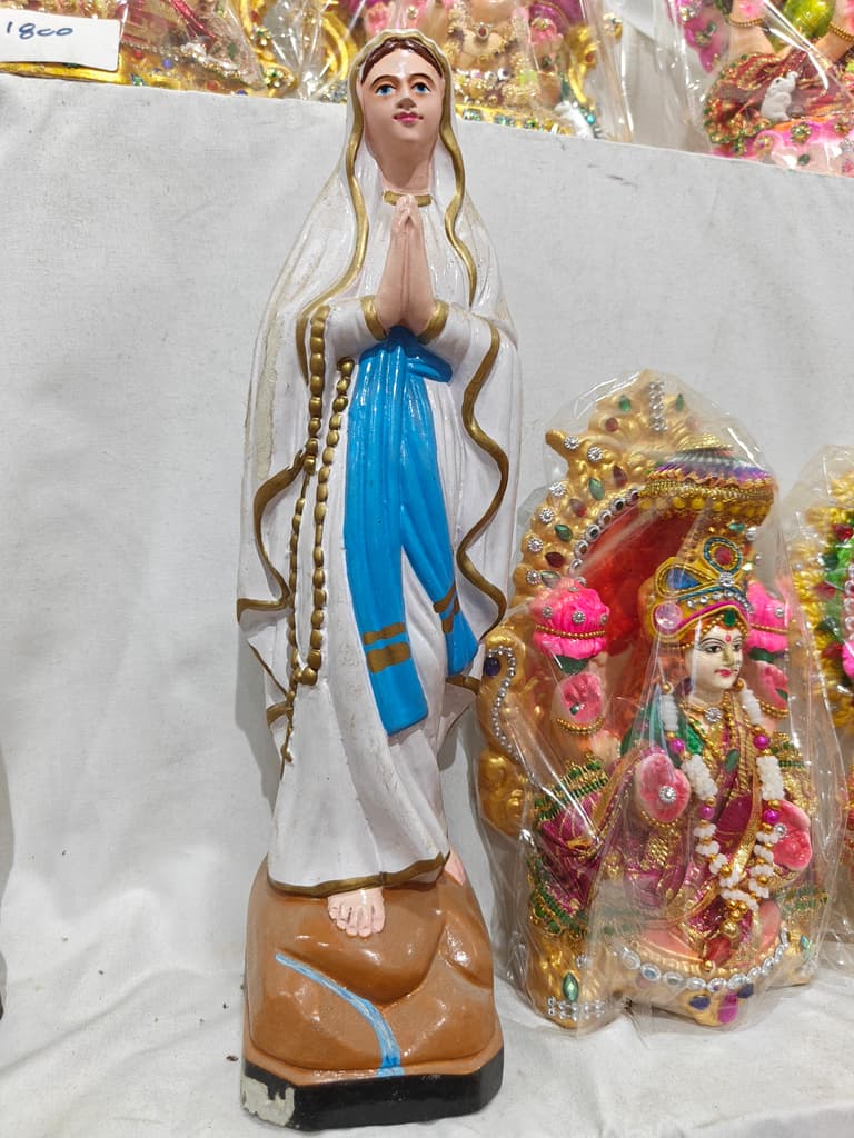 White Statue of Mary | Religious Decoration | Gold | Blue
