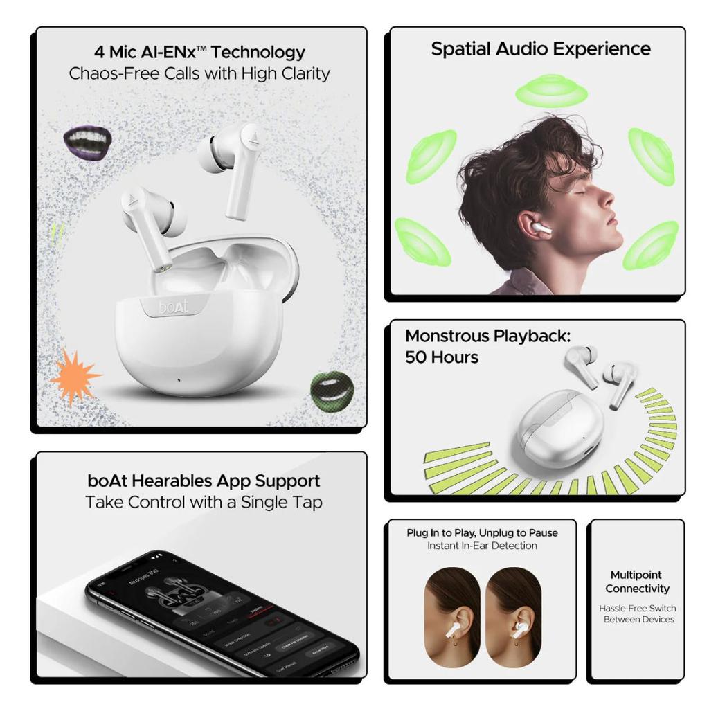boAt Airdopes 300 | Wireless Earbuds with 50 Hours Playback, Quad Mics AI ENx™ Tech, ASAP™ Charge, Spatial Audio — photo 10