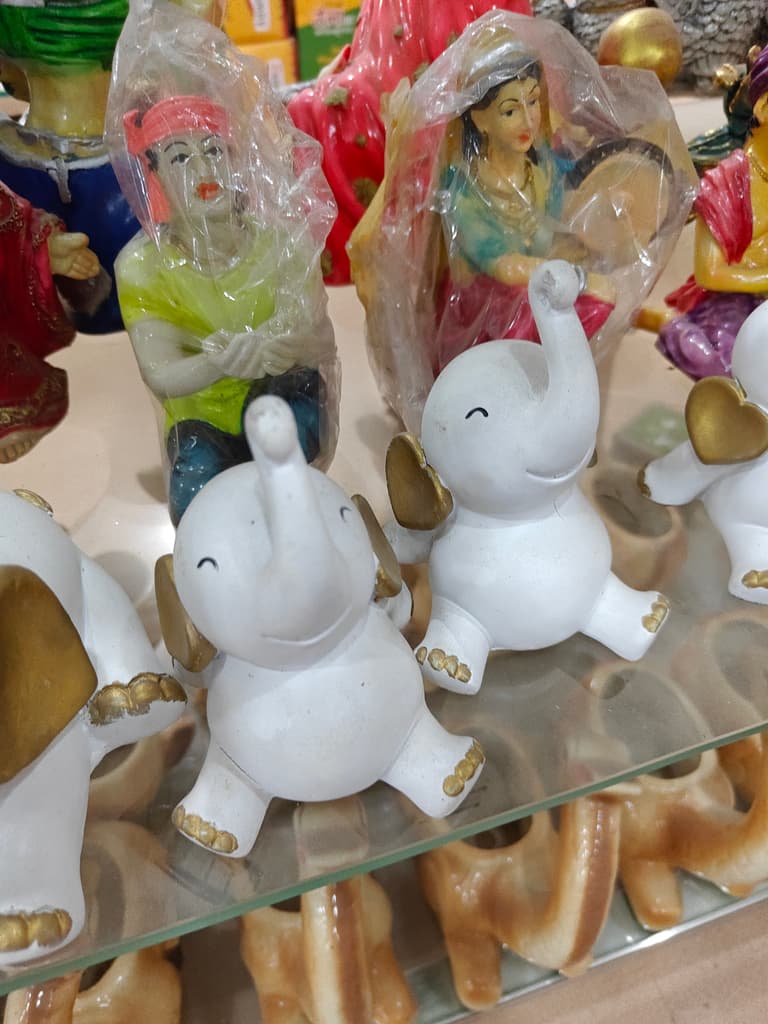 White Elephant Statue | Decorative | Porcelain | Gold Trim