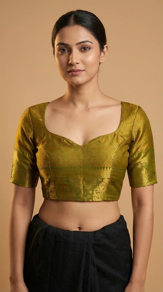 MIMOSA Women's Woven Design Kanjivaram Style Art Silk Saree with Blouse Piece - Olive ( SA00003141OLFREE ) — photo 5