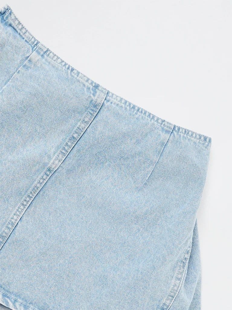 Y&F Kids Girls Light Blue Faded High-Rise Denim Skirt — photo 5