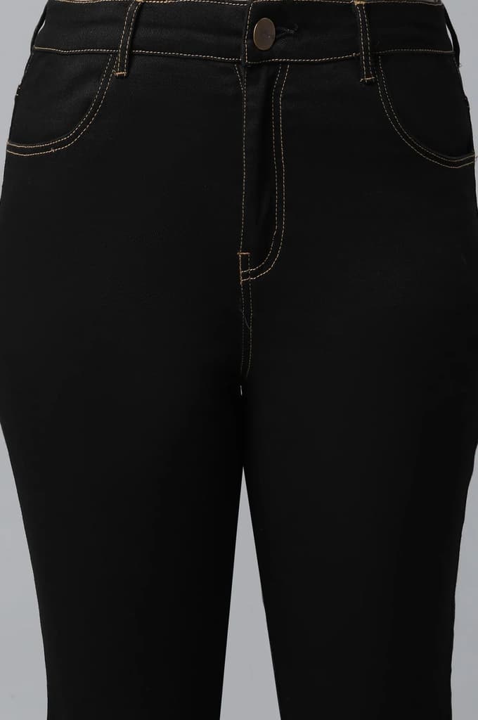 Black Solid Boot Cut Denim Jeans With Front Zip Closure — photo 6