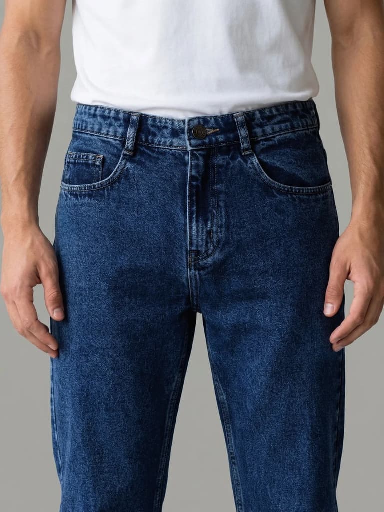 Men's Dark Blue Relaxed Fit Washed Denim Jeans Non-Stretchable — photo 5