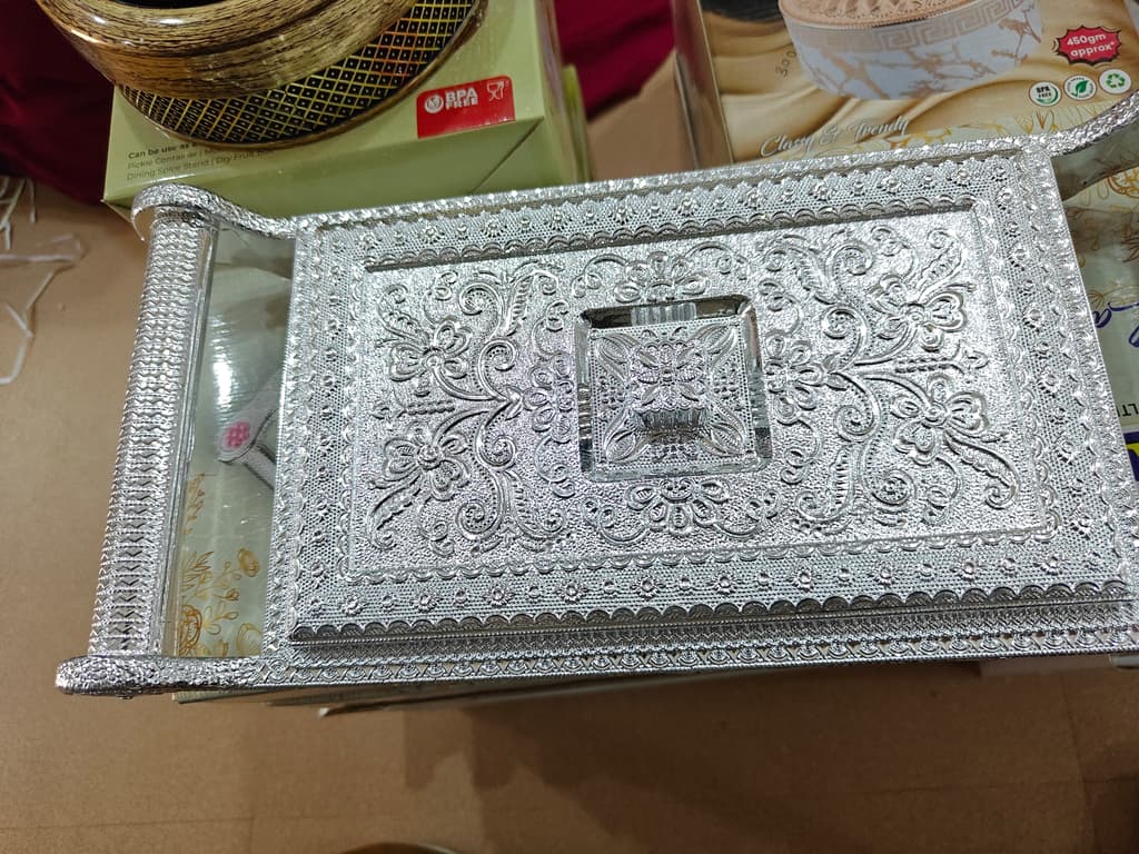 Silver Tray with Design | Serving Tray | Metal | Silver