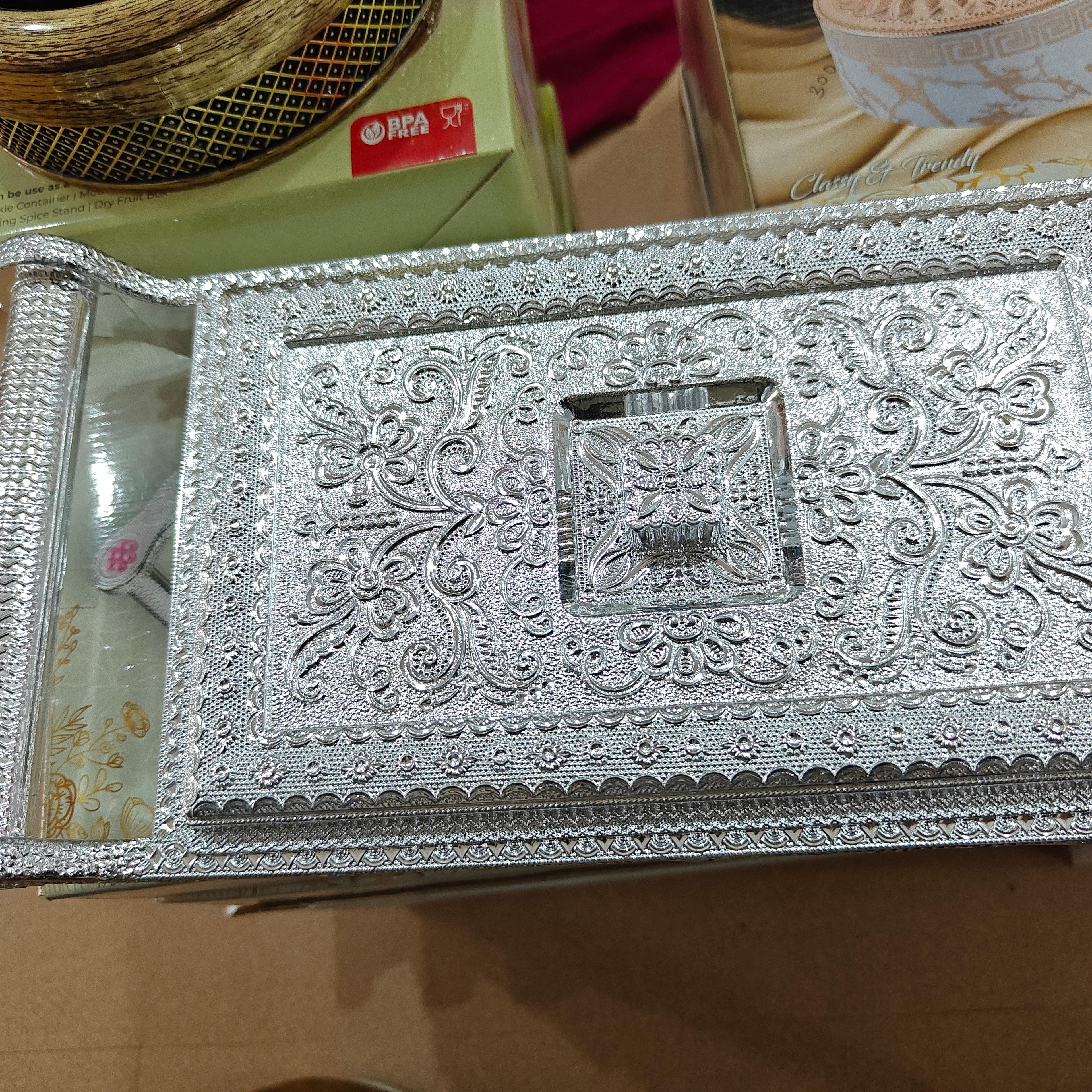 Silver Tray with Design | Serving Tray | Metal | Silver