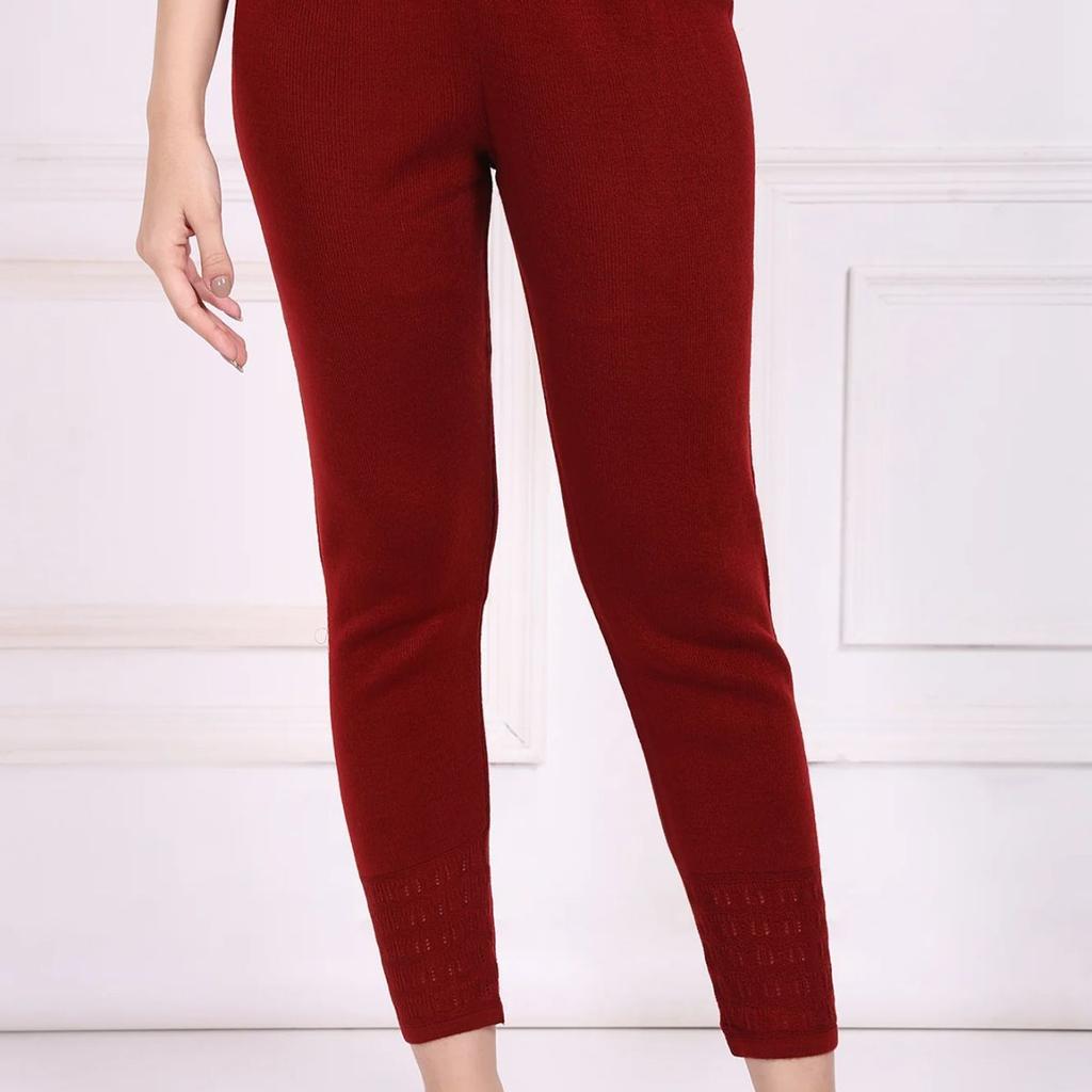 Red Solid Acrylic Legging for Winter
