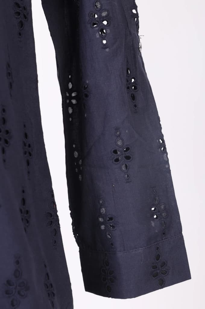 Navy Blue Schiffli Pure Cotton Straight Shirt — photo 7