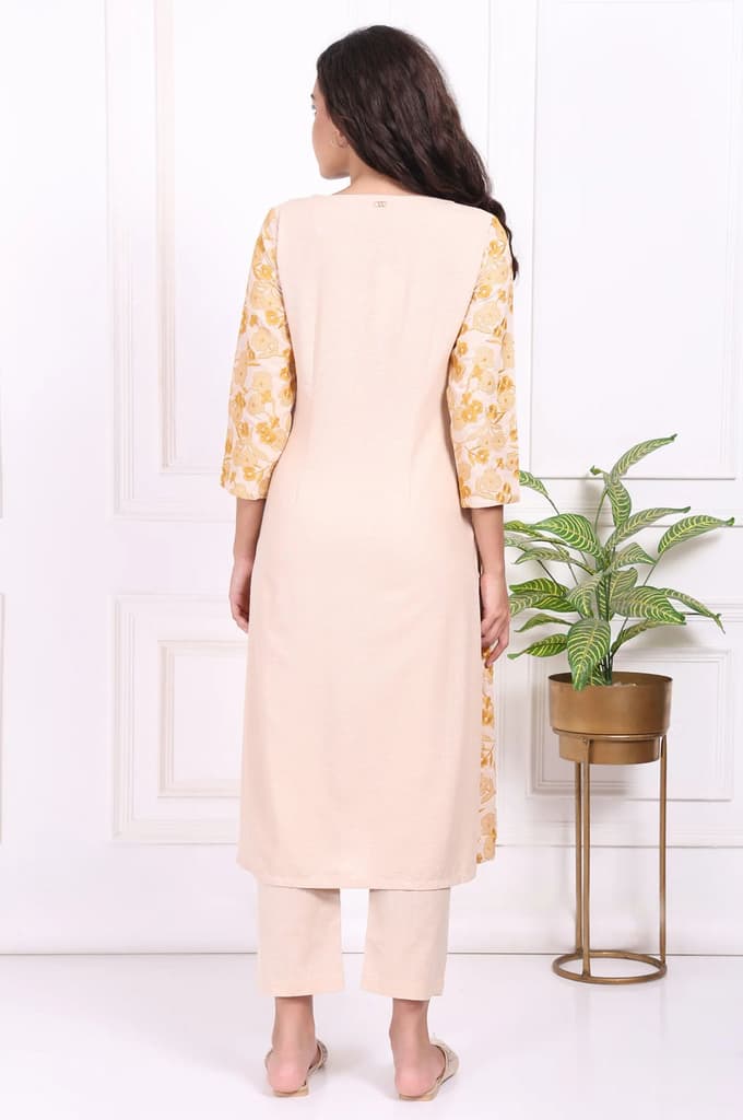 Yellow Floral Embroidered Straight Rayon Kurta and Straight Pant Set — photo 5