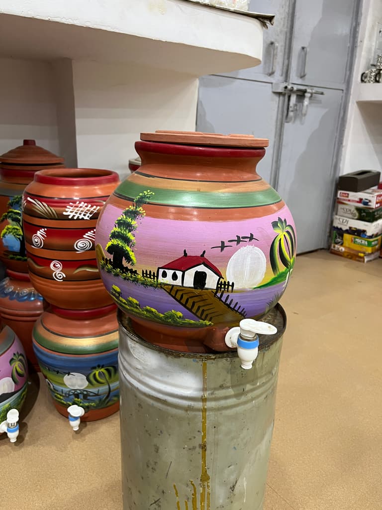 Vase with Painting of Palm Trees | Decorative | Ceramic | Multi-colored