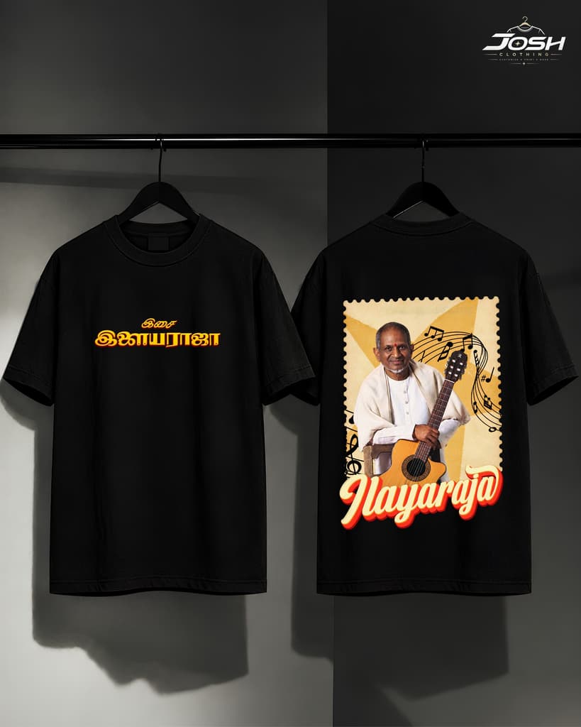 Ilaiyaraaja Music Theme Customized Black Oversized T-Shirt