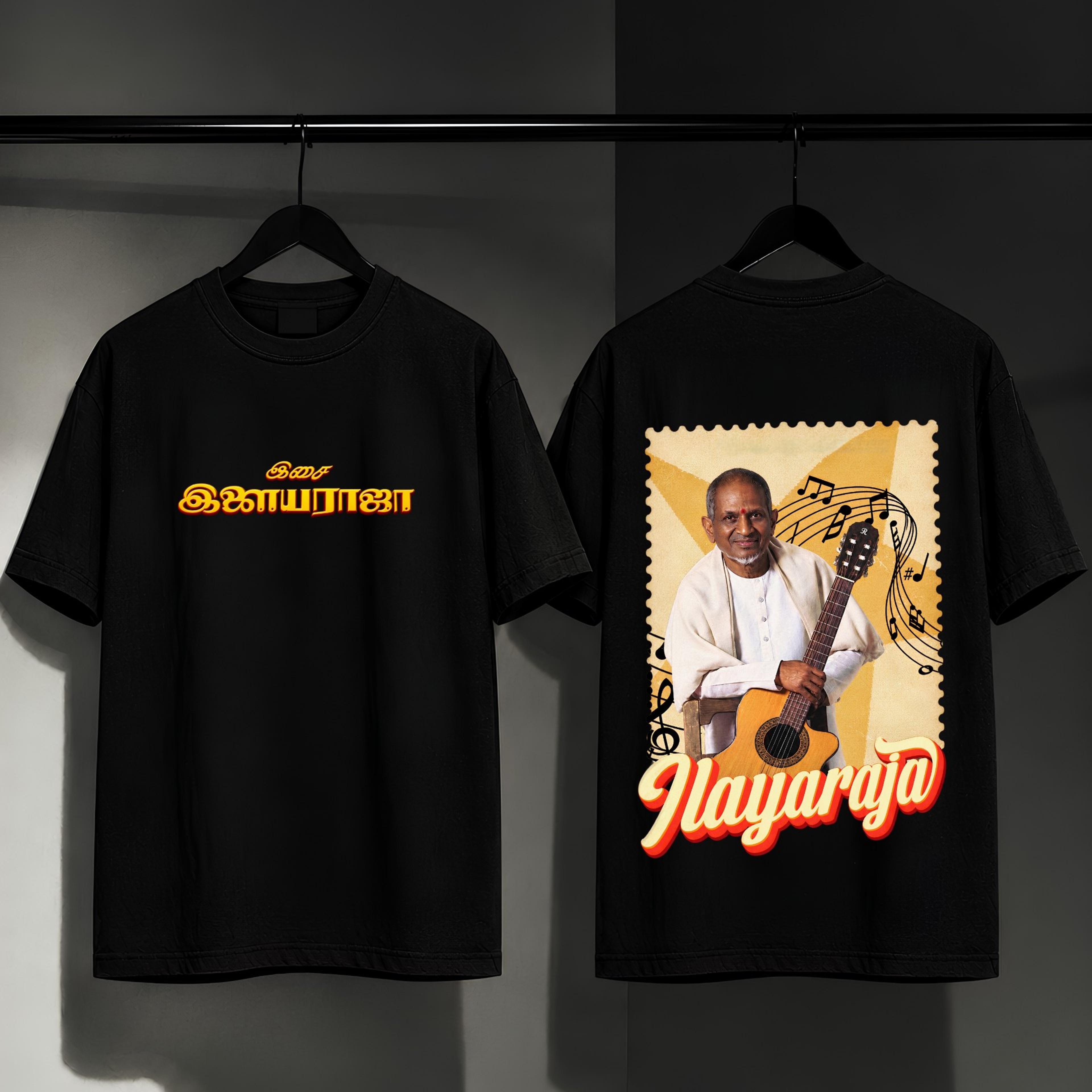 Ilaiyaraaja Music Theme Customized Black Oversized T-Shirt