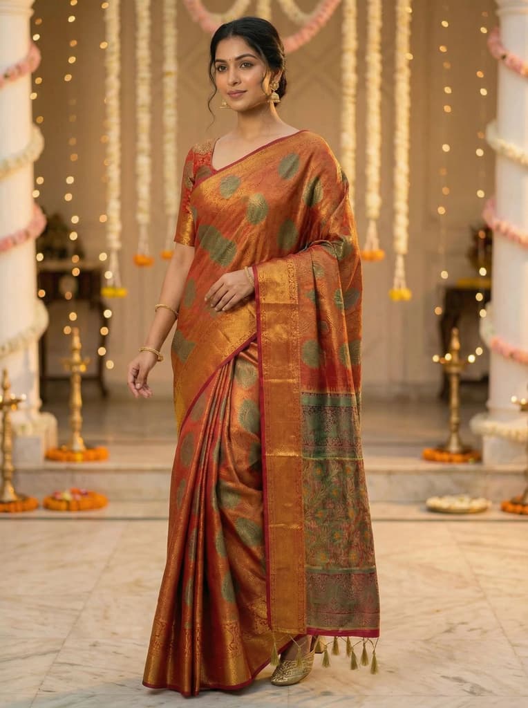 MIMOSA Women's Woven Design Kanjivaram Style Art Silk Saree with Blouse Piece - Maroon ( SA00003145MRFREE ) — photo 2