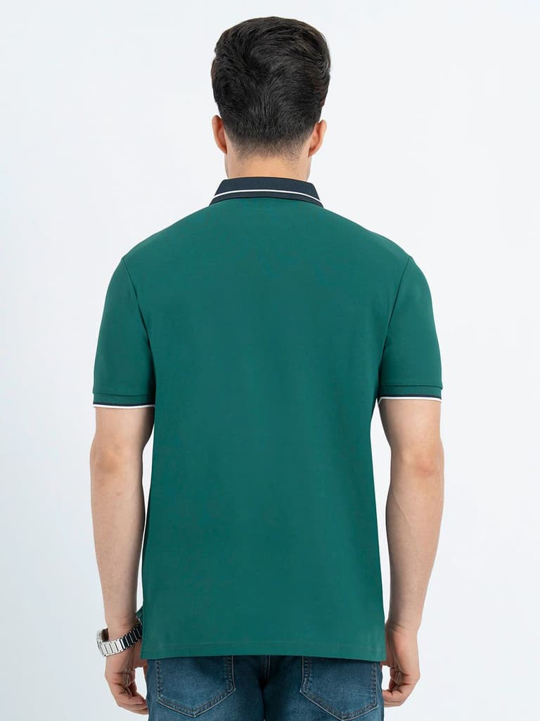 T Shirts for Men in Forest Green | Jacquard Collar Polo T Shirt — photo 3