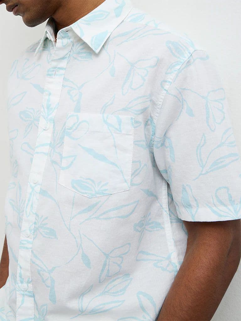 WES Casuals White Printed Relaxed-Fit Cotton-Blend Shirt — photo 3