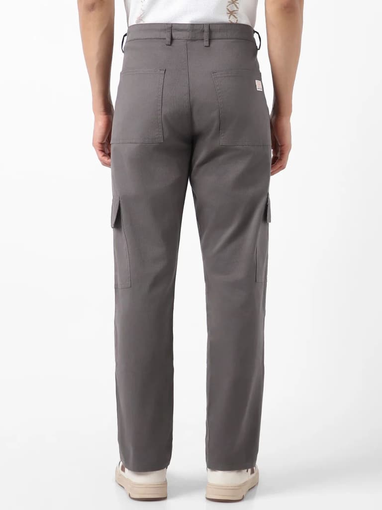 Men's Dark Grey Regular Fit Solid Cargo Chino Pant with 6 Pockets Stretchable — photo 3